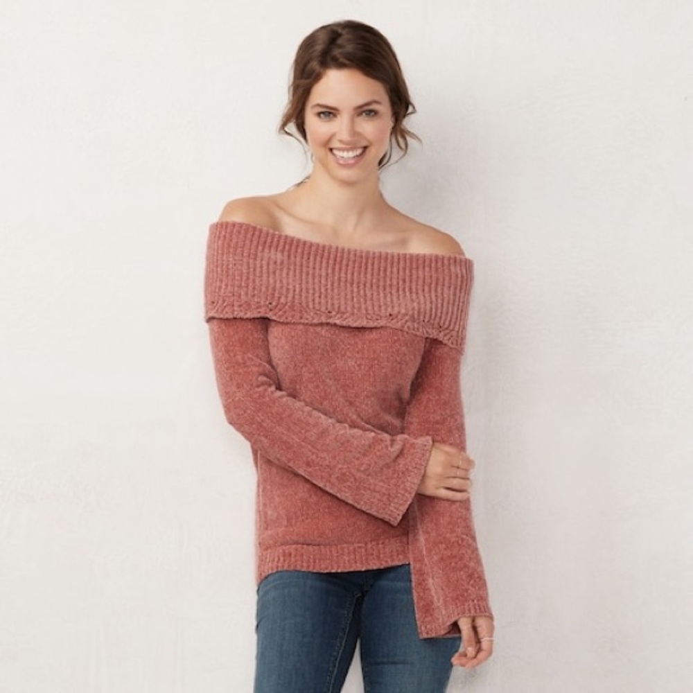 LC Lauren Conrad Off-the-Shoulder Chenille Sweater